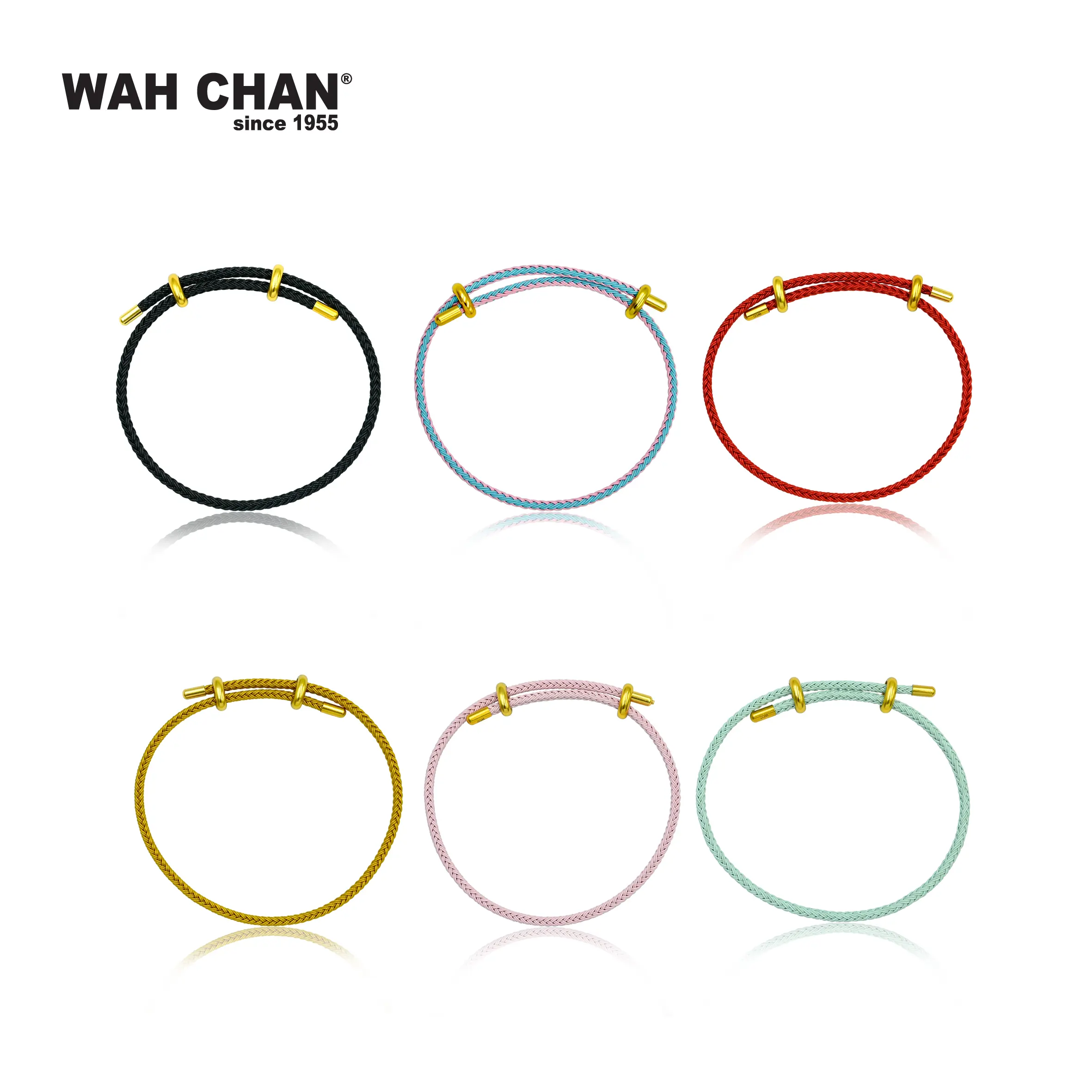 WAH CHAN Adjustable Trendy Charms Bracelet (Black/Red/Green/Pink/Gold/Blue & Pink) - (L1B00003Z)
