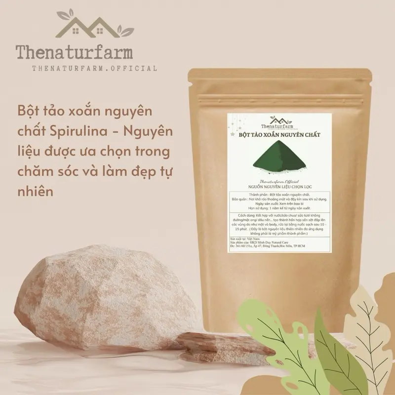 Bột tảo xoắn Spirulina nguyên chất loại 1 Thenaturfarm [ 50GR ] Nguyên liệu thiên nhiên hỗ trợ mờ thâm, sáng da, giảm mụn, cải thiện da xỉn màu