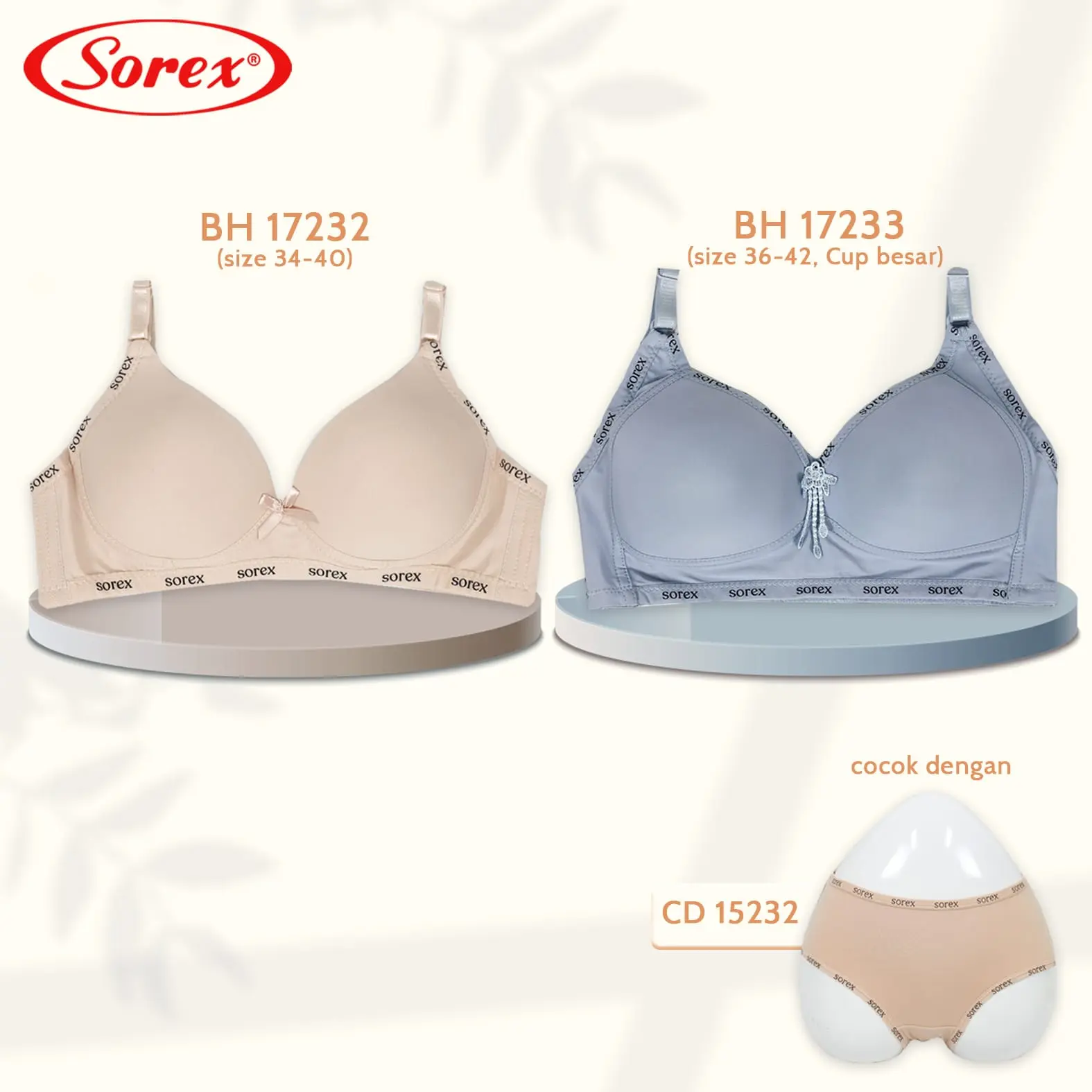 SOREX BRA BUSA TANPA KAWAT KAIT 2 SETARA CUP B BH HARIAN CASUAL STYLE BRA 17232 BH SOREX 17232 SUPER SOFT TERLARIS Cantik Lembut Wanita Nyaman