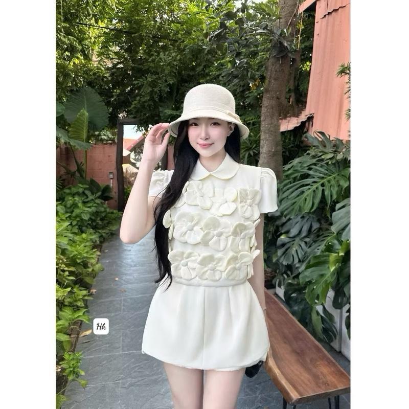 NTH BIGSIZE- Set tiểu thư cổ sen ĐÍNH HOA thêu xinh mix kèm chân váy dáng A tôn dáng set đồ nữ đẹp BIGSIZE