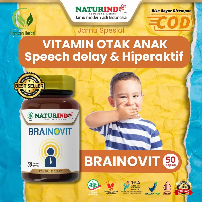 Vitamin Otak Anak Speech delay dan Hiperaktif Peningkat Daya Ingat Kecerdasan Atasi Keterlambatan Berbicara serta Kesehatan Otak BRAINOVIT isi 50 kapsul 0
