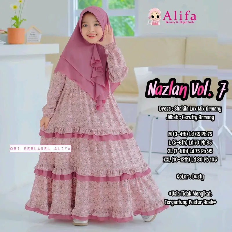 Nazlan Vol 4&7 Gamis Anak perempuan bestseller Bunga Alifa Kids Dress Shakila Rempel Muslim Motif Syari 7