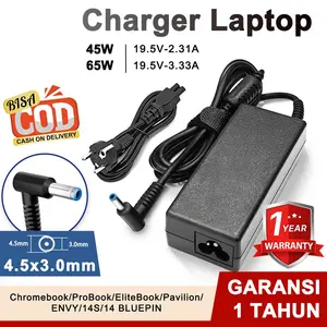 [Garansi 1 Tahun] Charger Laptop H-P 45W/65W 19.5V 2.31A/3.33A 4.5x3.0mm Blue Pin - Pengisi Daya untuk H-P Series