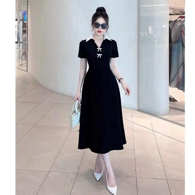 Đầm Váy Dáng Dài Cổ Trụ Phối Nơ Cài Thanh Lịch Thời Trang Nữ