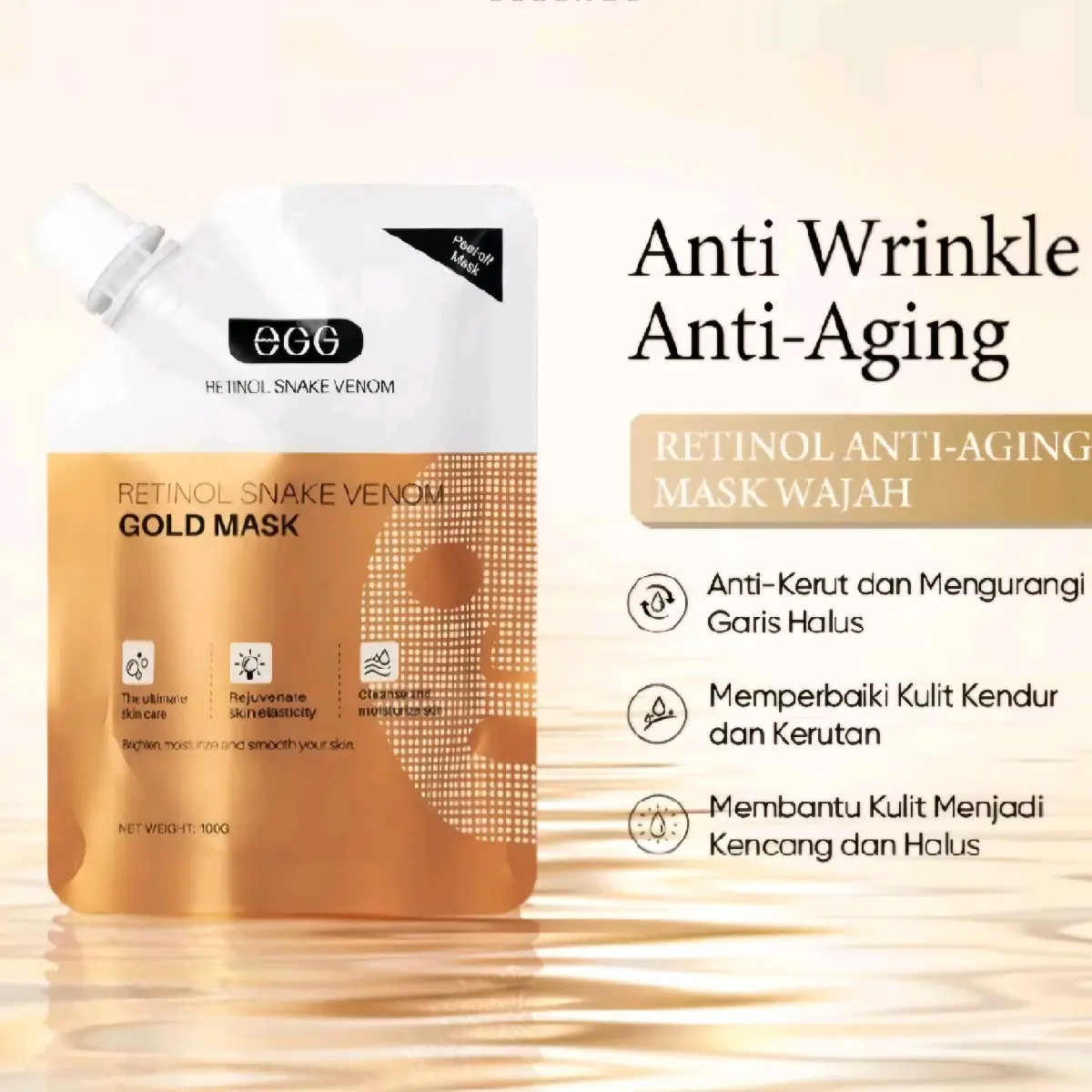 EGG RETINOL SNAKE VENOM GOLD MASK 100gr Face Masker Anti Aging Emas Peptide Facial Krim Wajah Peel Off Kulit E.G.G Muka Anti Kerut