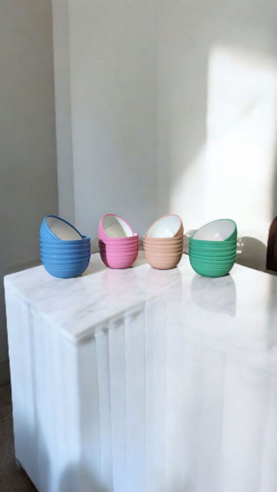 Mangkok bowl plastik oshi 2 warna varian soft 6/12 pcs,pink,cream,hijau,biru mangkuk makan,mangkuk mie,peralatan dapur,kitchenware,souvenir bebas bpa food grade