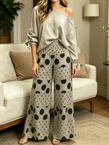 Conjunto de dos piezas para mujer, pantalones largos con bolsillos y estampado & pantalones de pierna ancha con manga de tres cuartos con abertura, estilo moderno