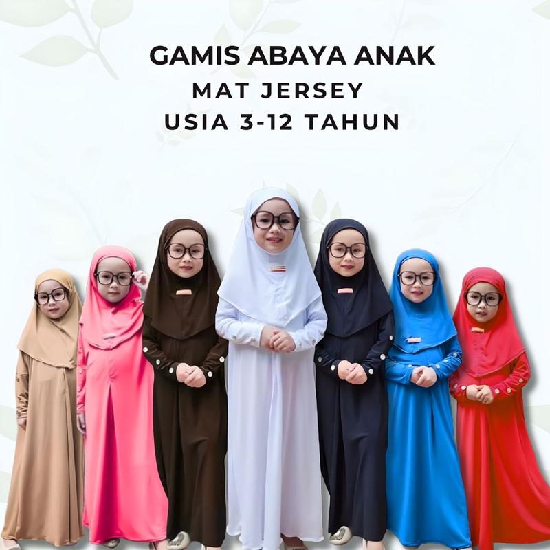 Product Introduction of Best Seller Gamis Abaya Jersey Lengan Kancing Anak Perempuan Usia 1-12 Tahun Bahan Jersey Lembut Premium / Gamis Lebaran Polos Free Hijab Mat Jersey premium 2