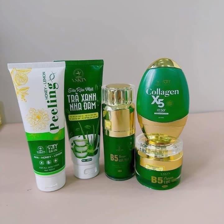 Combo 5 sản phẩm Dưỡng da : Tẩy da chết +Sữa rửa mặt+serum B5+Kem face B5 &Kem chống nắng Đa tầng Thương Hiệu-Yskin tẩy tế bào chết sữa rửa mặt