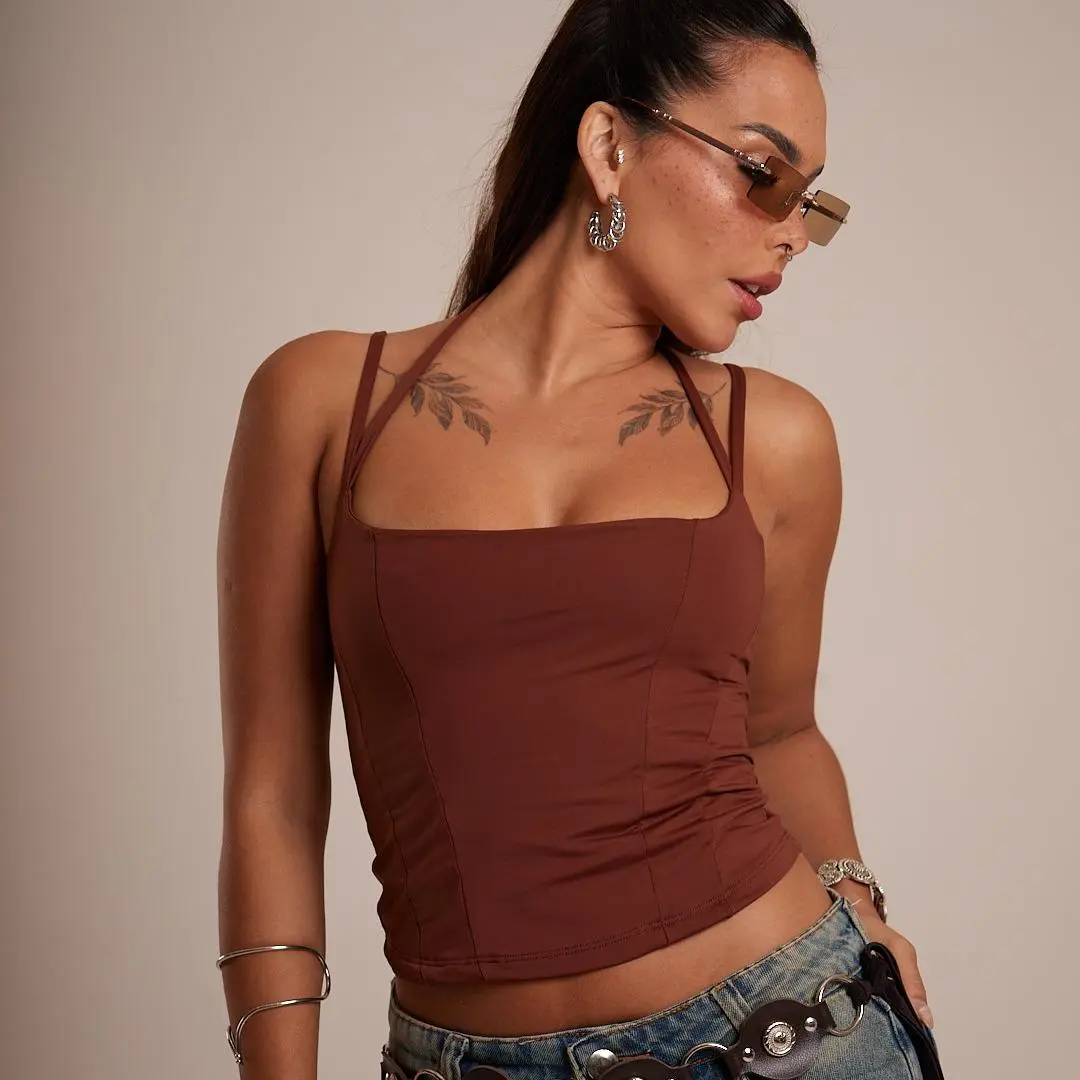Corset Feminino Cropped Regata Poliamida Moda Gringa Tendência - imagem 8