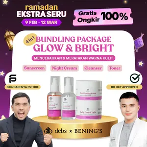 [DAPAT 4] Paket 4in1 GLOW & BRIGHT Series by Debs x Bening's Mengatasi Kulit Kusam Warna Wajah Tidak Rata Memudarkan Noda Hitam COD Gratis Ongkir