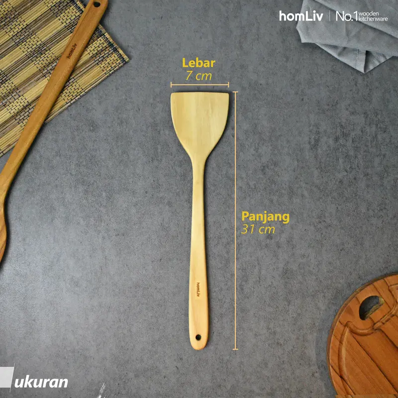 homLiv Sutil Kayu Legaran Angsana Cendana Montana Alstonia Wood Spatula Alat Masak Food Grade Kitchenware 2