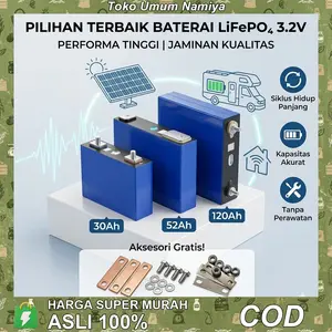 Baterai LiFePO4 Prismatic 3.2V 30Ah / 52Ah / 120Ah Aki Lithium Iron Phosphate untuk Panel Surya PLTS RV Kendaraan Listrik