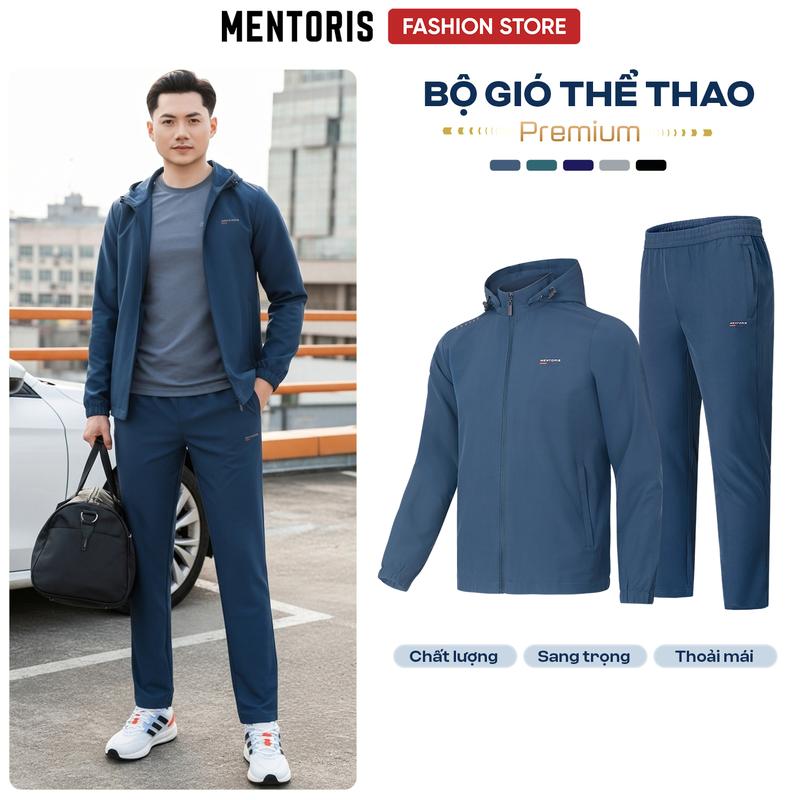 Bộ Khoác Gió Nam Cao Cấp Mentoris Chất Liệu Vải Gió 2 Lớp Siêu Mịn, Chống Gió Cản Bụi Giữ Ấm Tốt Quần Ống Suông MBG01