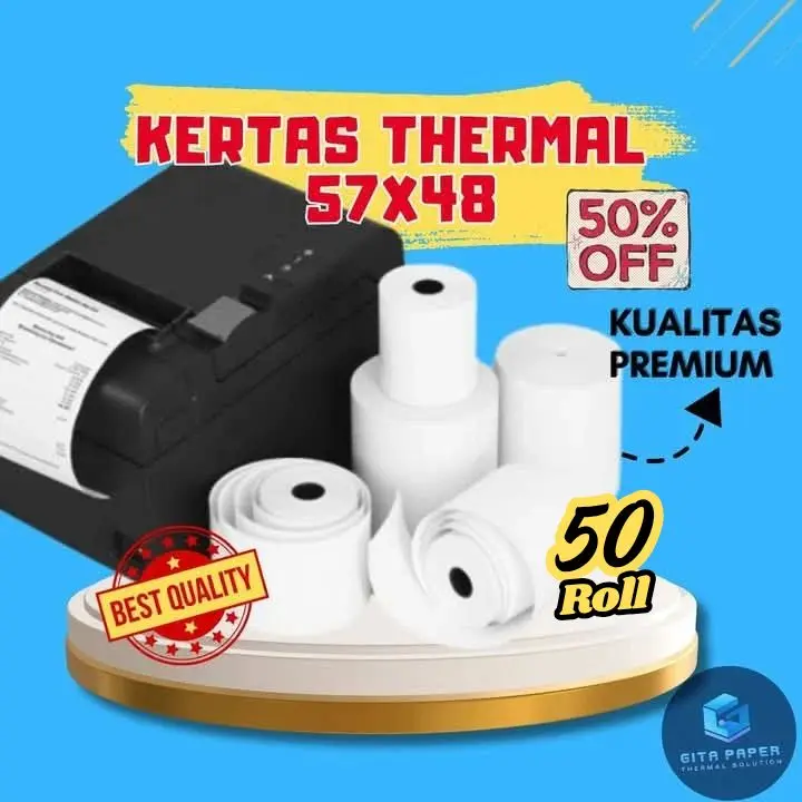 KERTAS THERMAL 58X30 57X30 57X40 57X48 80X50 80X80 CORELES HITAM PEKAT 10 PCS 50 PCS 100 PCS Struk Roll lebel 6