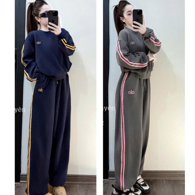  Set bộ nỉ nữ phom rộng bộ quần áo mùa đông chất nỉ bông bộ đồ bộ dài tay in olo nỉ 