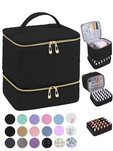 Bolsa de Almacenamiento Acolchada de Doble Capa para Esmalte de Uñas, Organizador de Arte de Uñas Portátil, Bolsa Organizadora de Maquillaje con Cierre para Cosméticos, Bolsa Multifuncional para Mujeres y Chicas(solo bolsa)