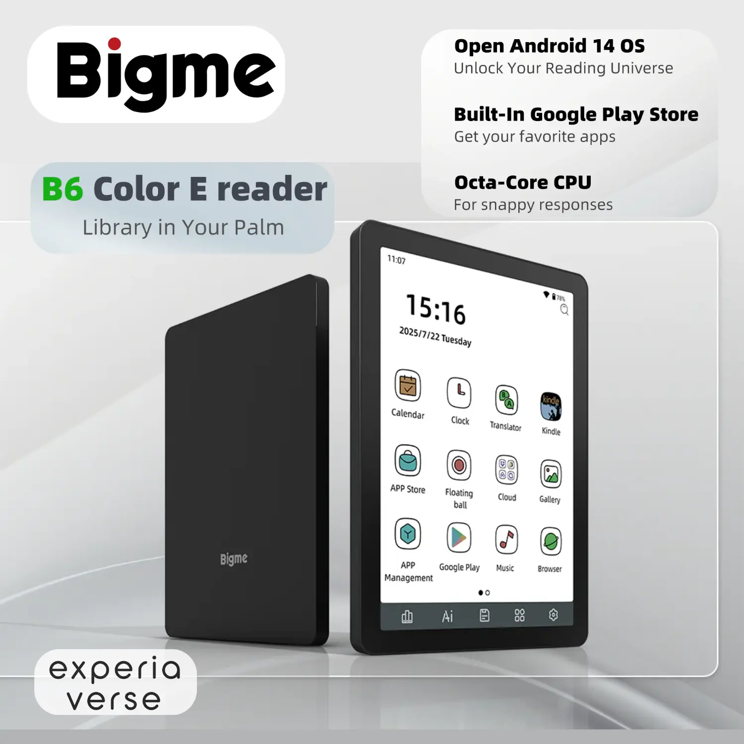 Bigme B6 Color E-ink Ebook Reader 6-inch OS Android 14 Octa Core