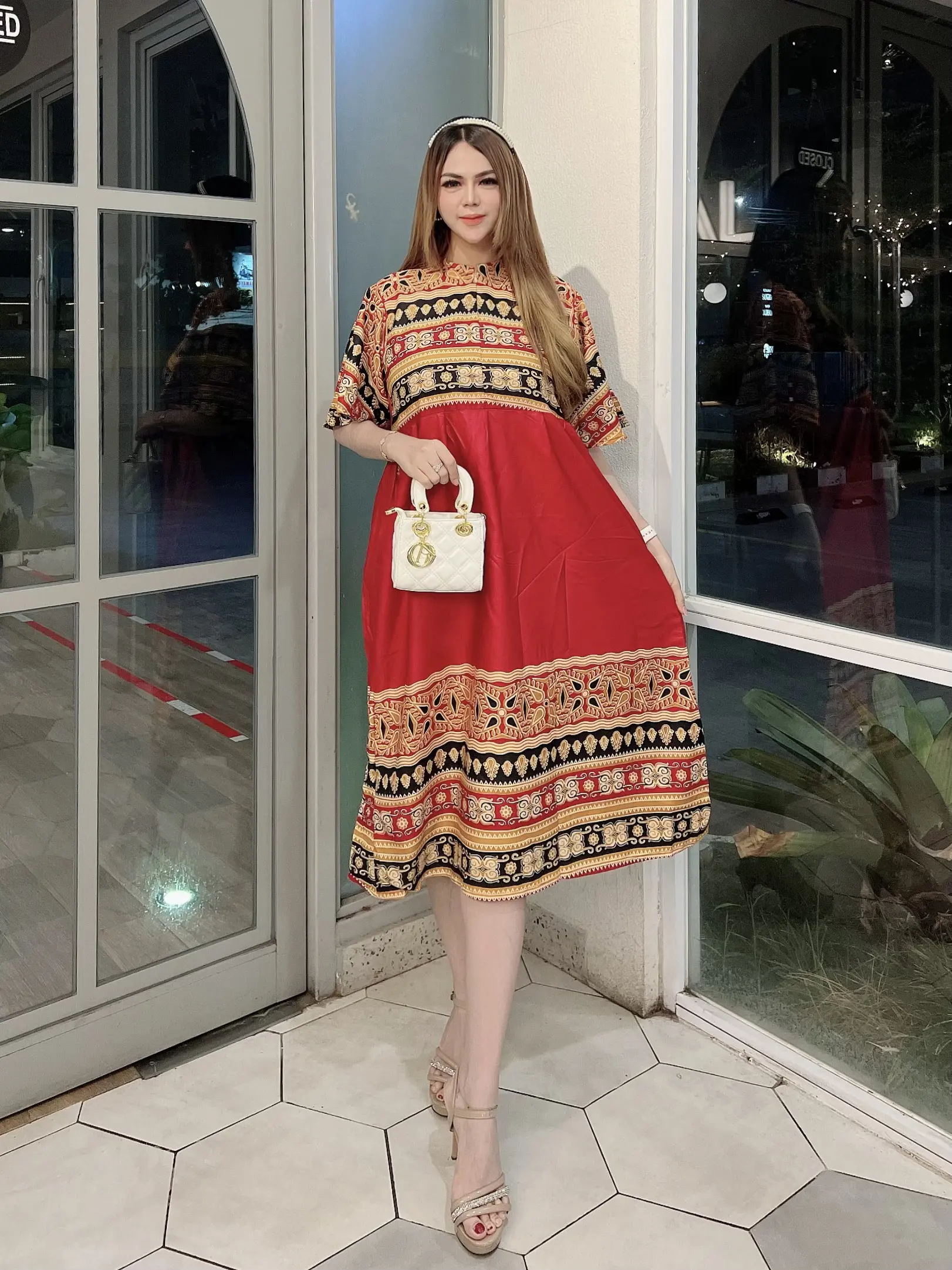 Dress Wanita dengan Kain Rayon Lembut dan Nyaman untuk Motif Songket Gelombang Cantik Casual Daster Panjang