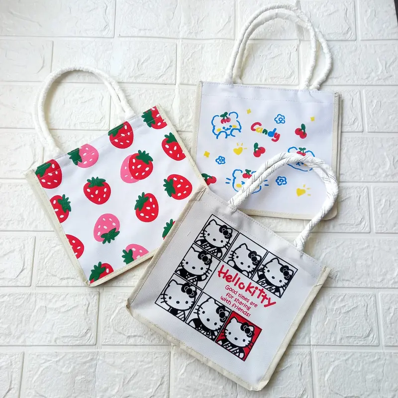 Tote Bag Mini Tali Sumbu Putih Wanita Tas Mini Motif Sablon Totebag Serut Karakter 4