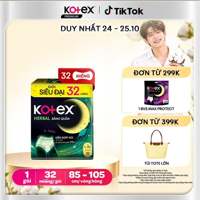 Băng Vệ Sinh Dạng Quần Kotex Thảo Dược Ban Đêm Cỡ L/XL 32 Miếng/Gói