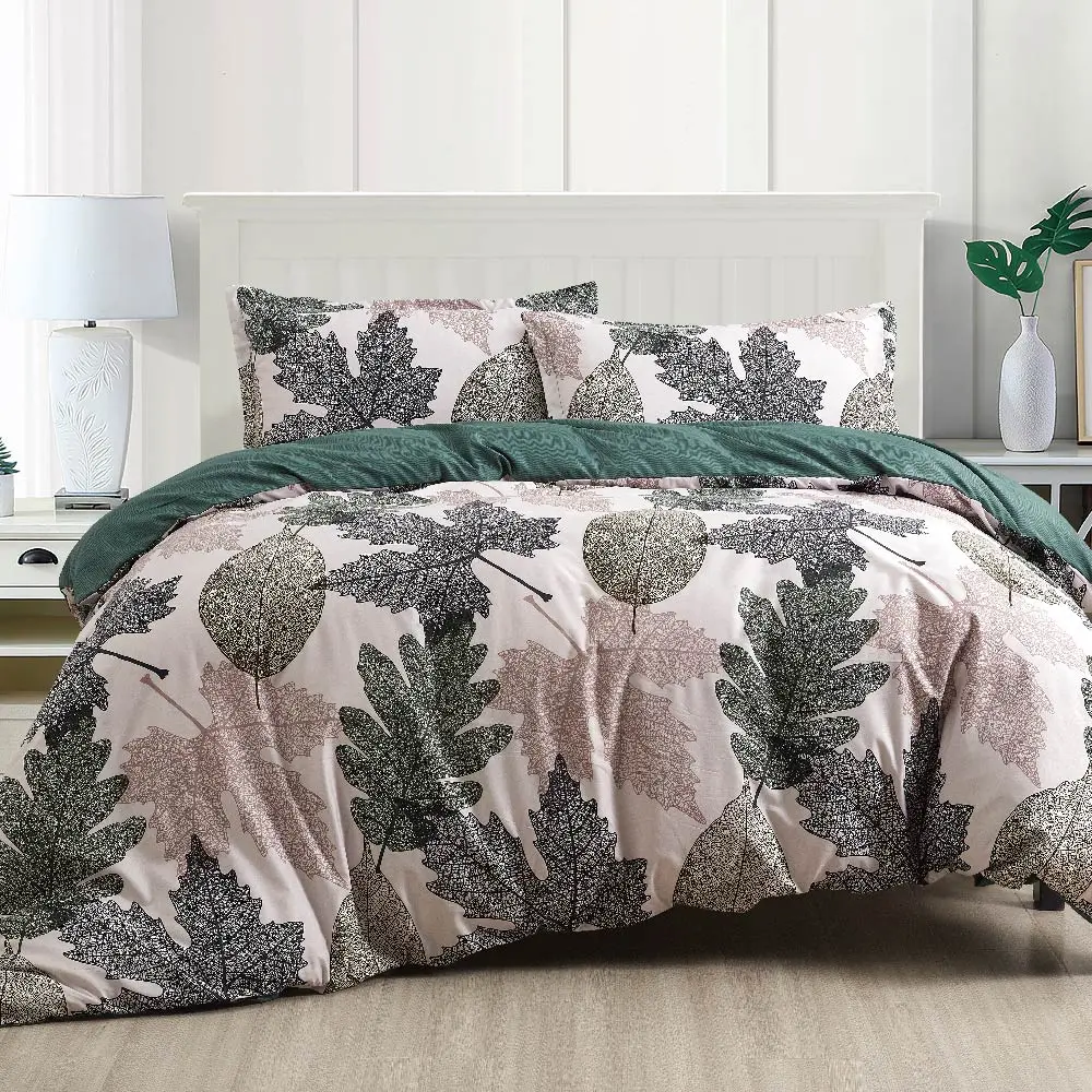 Aussino Relax Hojas Fitted Sheet Set and Quilt Cover Set - Soft and Cozy, Hypoallergenic, Moisture-Wicking, Stain-Resistant