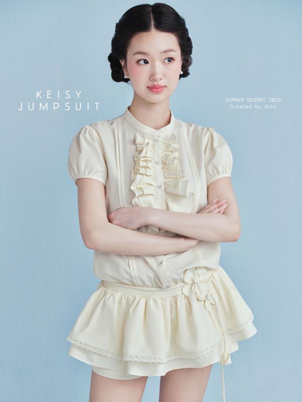 JOIE DES ROSES - Jumpsuit liền phối bèo đính hoa kem KEISY