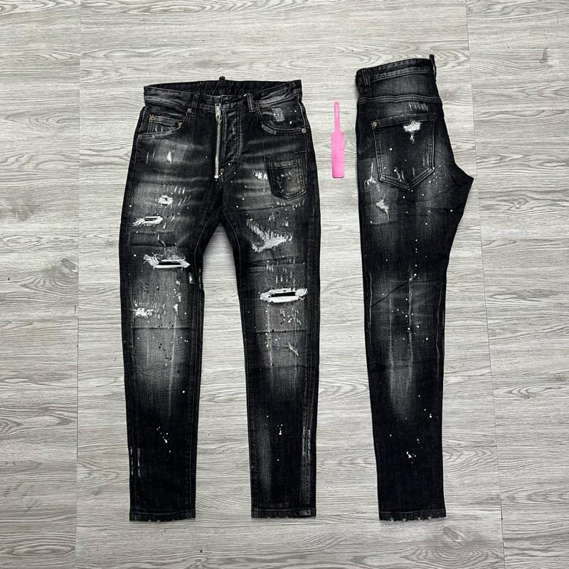 QUẦN JEAN NAM MÃ D2-52 ĐEN XÁM KHOÁ LỆCH RÁCH CÓ VÁ , 4 CÚC , BÒ DÀI CAO CẤP , CO DÃN , PHOM ÔM CHÂN DS-Q ,  Có Túi