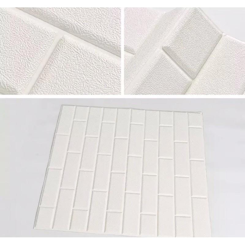 Wallpaper dinding 3D Foam WallFoam Sticker dinding motif serat kulit Premium Putih 2