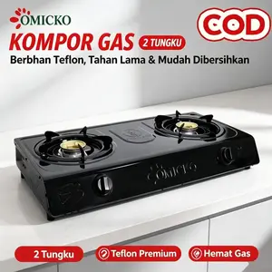 Kompor Gas 2 Tungku OMICKO Stainless Steel Anti Karat Hemat Gas Warna Putih, Mudah Dibersihkan Cocok Dapur Rumah Tangga COD