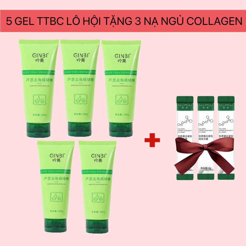 Sỉ 5 Tẩy Tế Bào Chết dưỡng trắng sáng, sạch da, mềm mịn giảm chai sần, tặng 3 nạ ngủ Collagen, TTBC GINBI 100G làm sạch tế bào chết trên mặt và body, chiết xuất lô hội cấp ẩm dịu nhẹ làm sạch da Skincare - Nữ Làm Đẹp Da Women