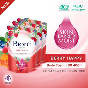 Biore Berry Happy 400ml Pouch Triplepack- Sabun Mandi Cair