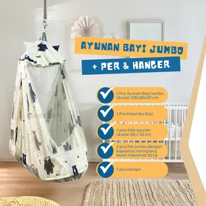 Ayunan Bayi Jumbo + Per & Hanger karakter anak lucu | Ayunan set kelambu | Set ayunan bayi lengkap | Kelambu anti Nyamuk