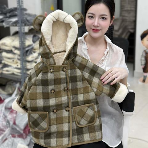   GẠO.BABY  Áo khoác dạ kẻ tai thỏ 2 màu cute siêu ấm áp cho bé by GẠO BABY 