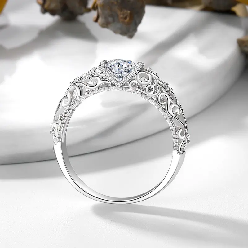 1 piece of elegant ring, hollowcarving design, round synthetic zircon, nickel-free,  classic engagement andwedding anniversary gift, comes with gift box 3