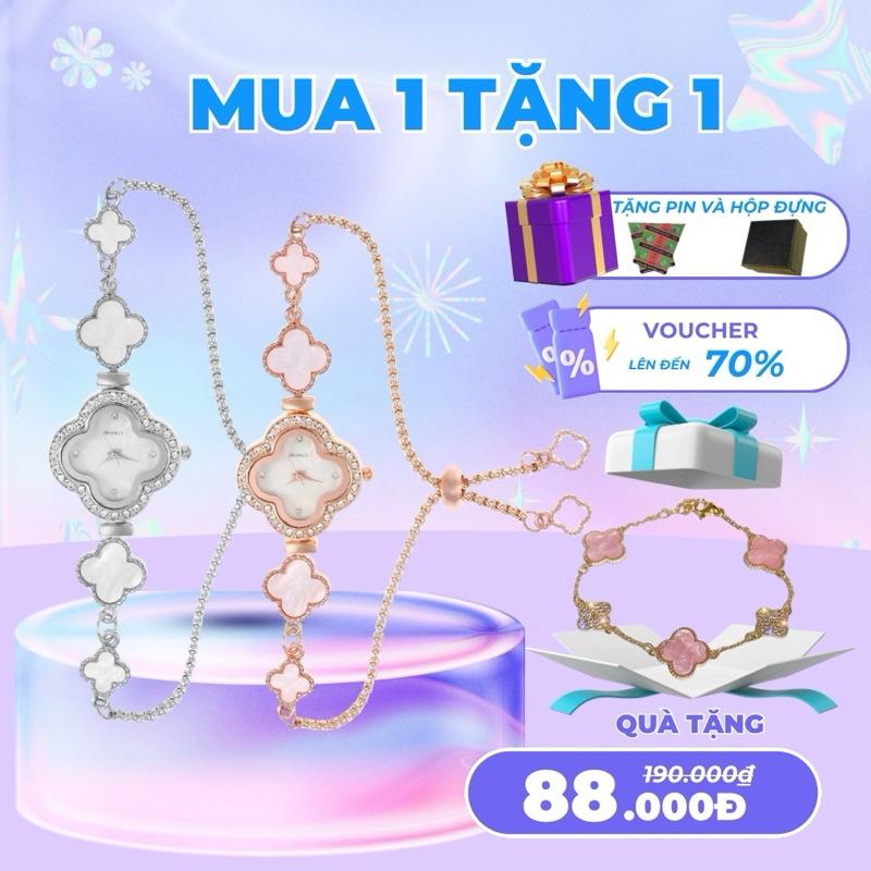 { tặng lắc tay } đồng hồ đeo tay cỏ bốn lá + lắc tay 4 lá , dây lắc tay đính đá dây rút có thể điều chỉnh đồng hồ nữ , đồng hồ cỏ 4 lá- mỗi đơn đánh giá 5 sao nhận 10k