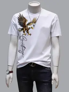 Kaos Lengan Pendek Unisex Sablon Pola Elang Cocok untuk Santai Sehari-hari