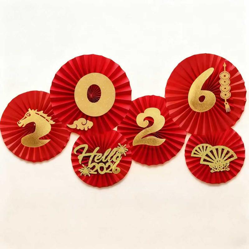  Set 6 quạt giấy đỏ trang trí tết size 30cm trang trí lễ hội 2026 Decor 