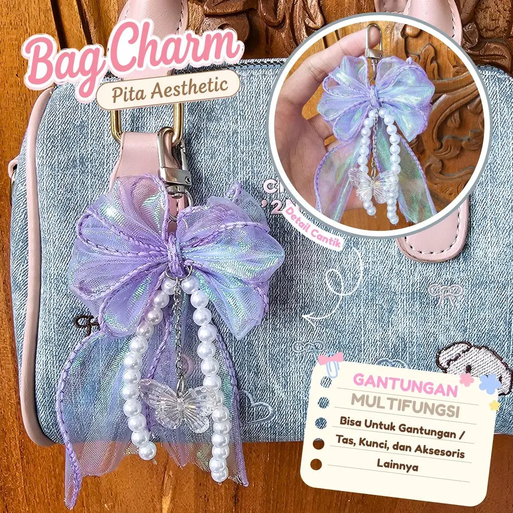 Gantungan Tas Aesthetic Bag Charm Gantungan Kunci Keychain Pita Ribbon Coquette - GK075