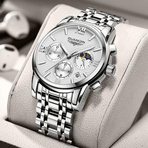 GUANQIN Watches for Men Business Dress Mens Watches Chronograph Analog Quartz Stainless Steel Waterproof Luminous Date Luxury Casual Wrist Watch