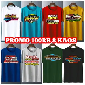 Kaos kata isi 8 pcs Kaos kata-kata sablon dtf keren Sablon Motif Baju Distro Pria  Wanita Hitam Dewasa