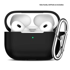 Funda de silicona para auriculares con mosquetón, color sólido anticaída para Airpods Pro 2, protector suave para auriculares con indicador de carga LED visible para mujeres y hombres
