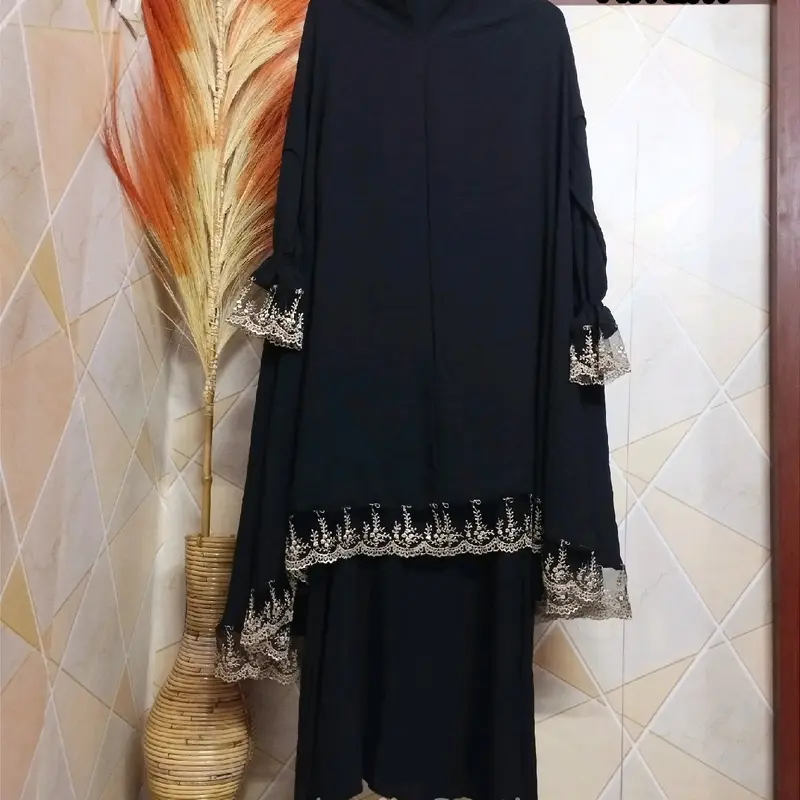 Set Gamis Renda Raya 2024 bonus cadar / gamis set lebaran 2024 free cadar Muslim Jilbab Panjang Syari Cantik Manset 3