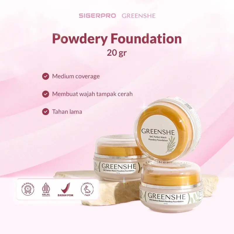 SHC Powdery Foundation | Bedak SHC Greenshe - Bedak Glowing 1