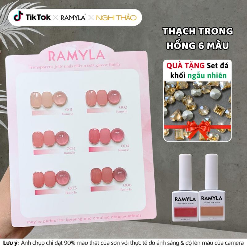 Set sơn gel thạch trong hồng RAMYLA 6 màu Tặng set đá khối ngẫu nhiên