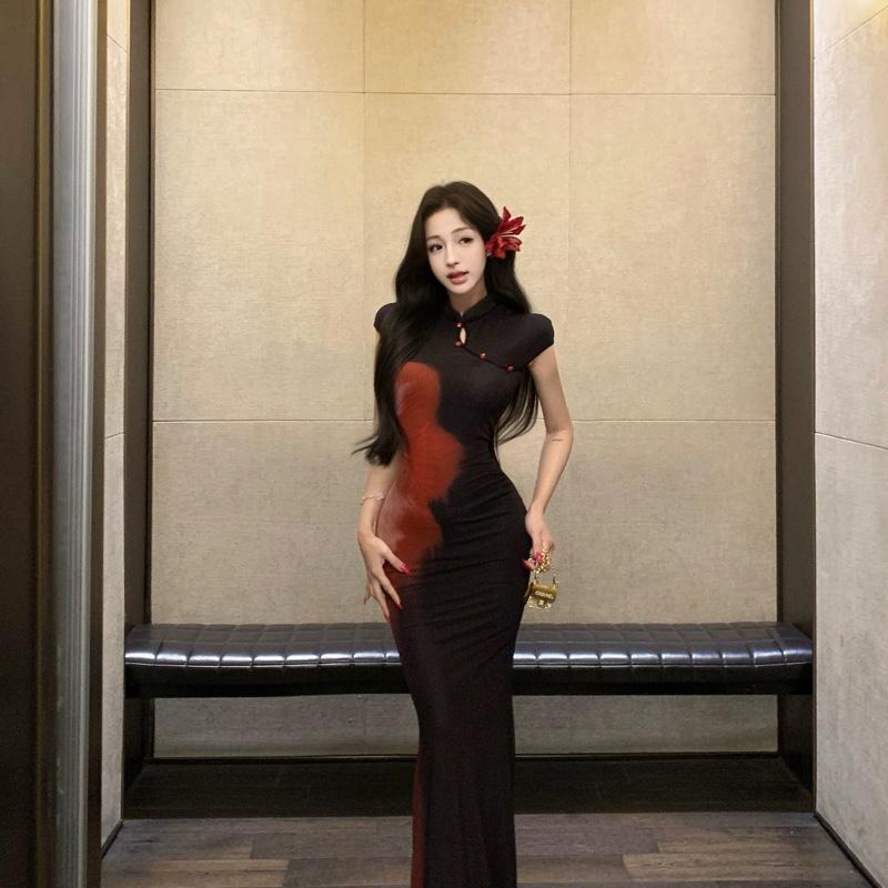 VÁY BODY SƯỜN XÁM V150 TAY CON LƯỚI DẺO 2 LỚP/ Đầm body thiết kế sườn xám V150 hot ulzzang  ( SIMIHOUSE )