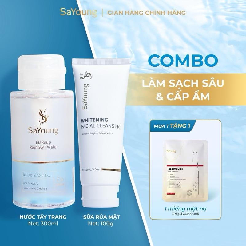 SaYoung Bộ Chăm Sóc Da 2 Bước Nước Tẩy Trang 300ml & Sữa Rửa Mặt Whitening 100g Giàu Amino Acid & Glycerin Dưỡng Ẩm Tự Nhiên