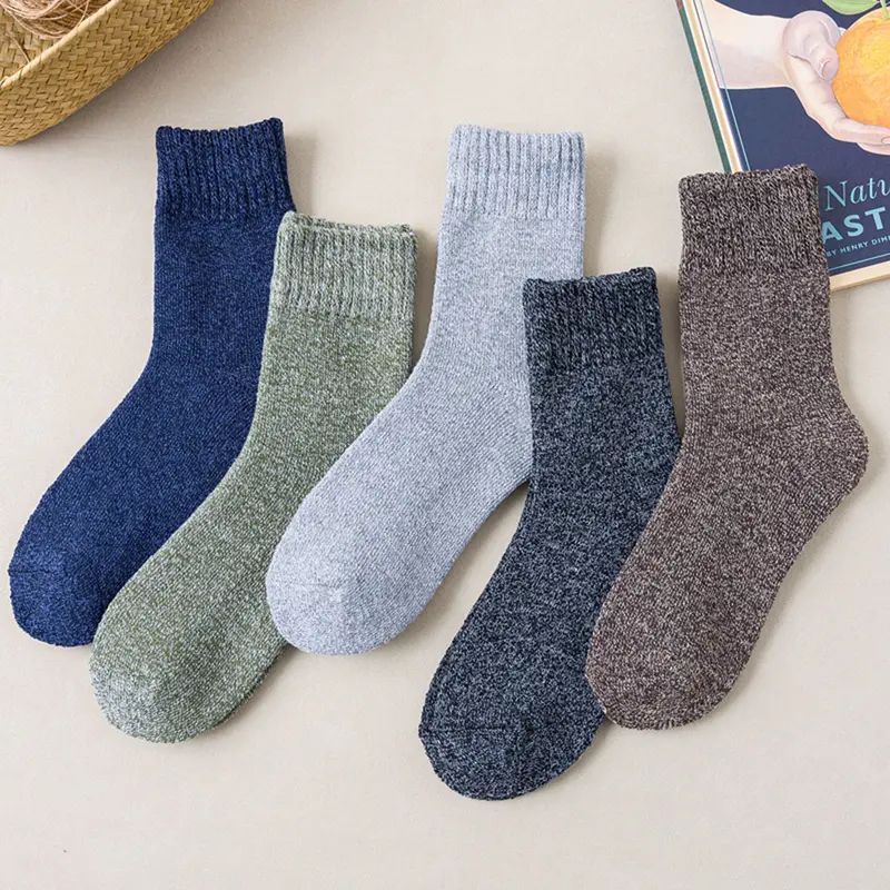 Tất Dày Ấm Áp, Dành Cho Nam Giới, Mùa Thu Và Mùa Đông, Màu Trơn Lót Lông Cừu, Tất Đi Trong nhà ống giữa 5 Đôi, Tất Bông, Cỡ EU 38-44, Hàng Mới Về 3