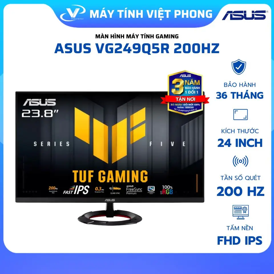 MÀN HÌNH GAMING 200HZ ASUS TUF VG249Q5R (24 inch/FHD/IPS/200Hz/0.3ms/LOA) BẢO HÀNH 3 NĂM