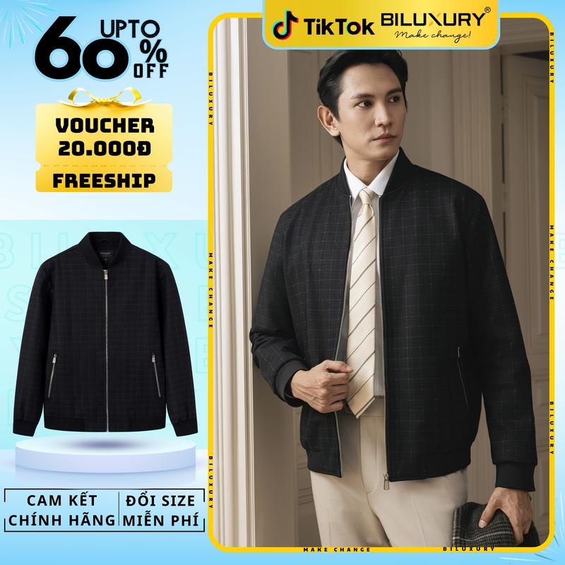  Áo Khoác Dạ 2 Lớp Caro Biluxury 9ADAC511DEN Phom vừa xuông nhẹ phù hợp với mọi vóc dáng kiểu cách gọn gàng trẻ trung Jacket Menswear Dài Tay aokhoac nam 